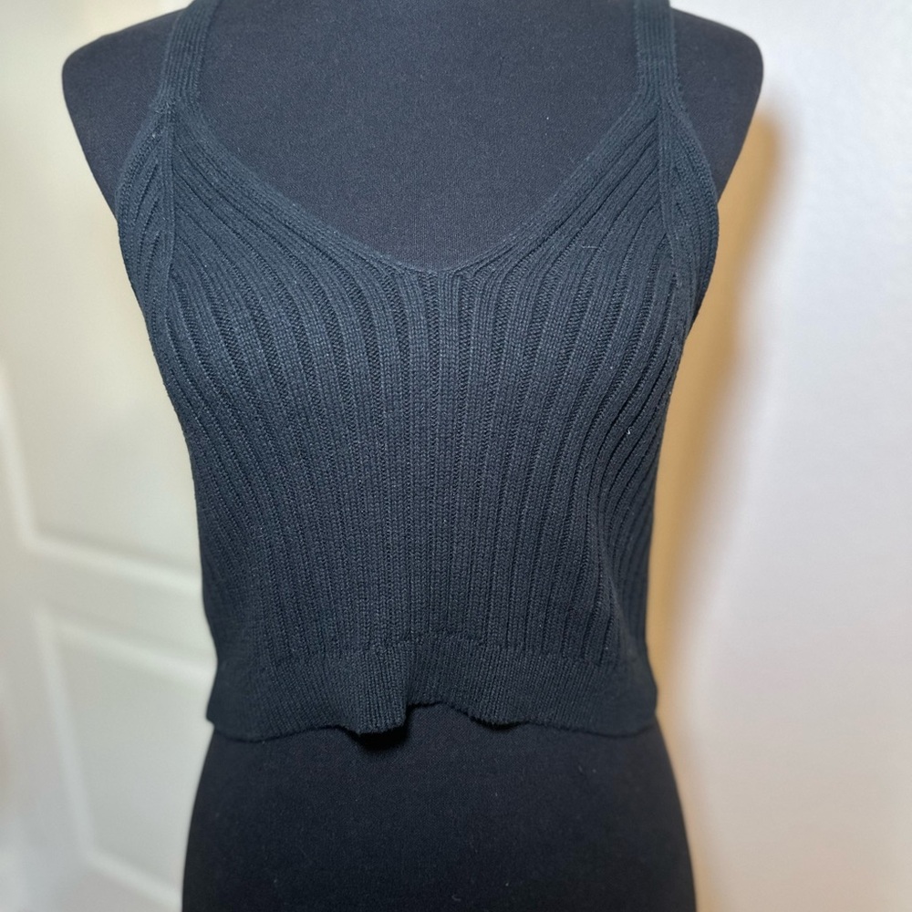Aerie Black Ribbed Knit Tank Crop Top